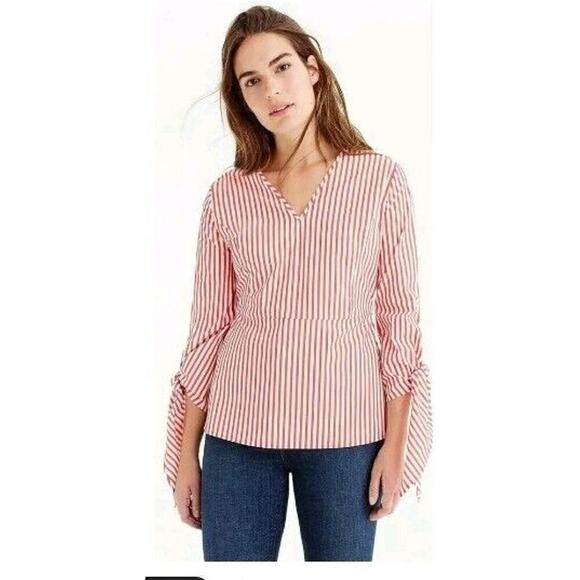 Universal Standard X J Crew Top XS Preppy Work Career Poplin Tie-Sleeve Striped - Picture 1 of 12